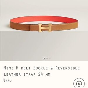 Hermes belt. MINI H BELT BUCKLE & REVERSIBLE
LEATHER STRAP 24 MM. US Size 80.